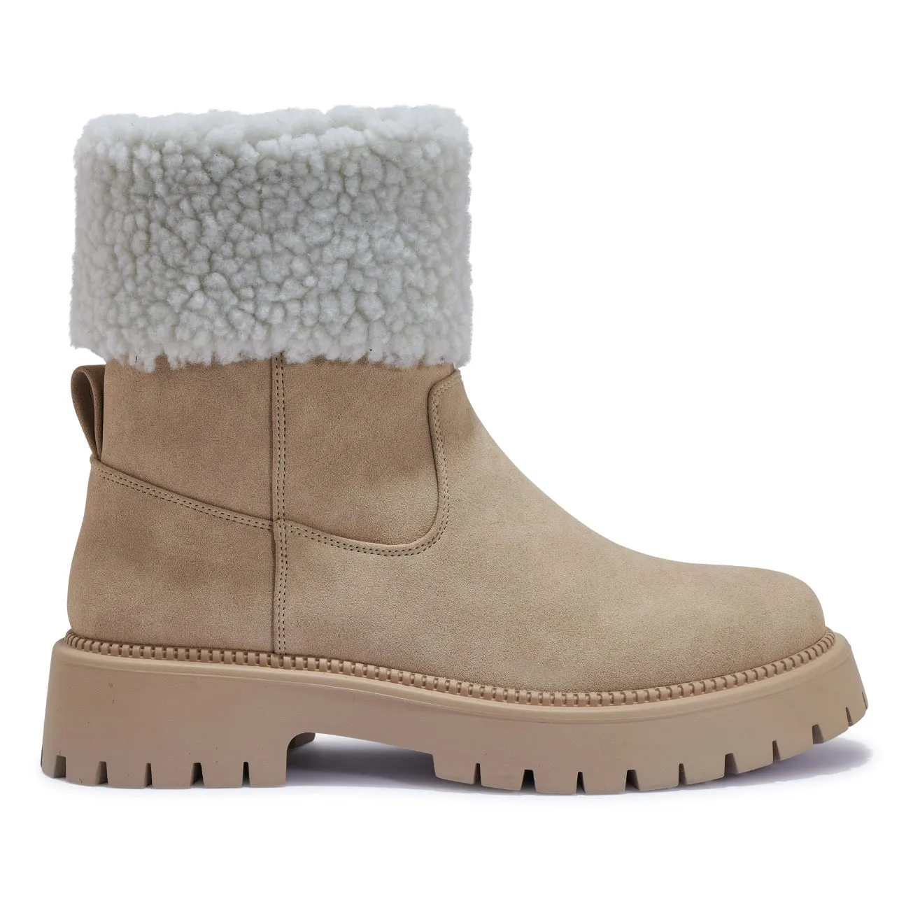 ARIEL6 FUR COLLAR CLEATED ANKLE BOOT