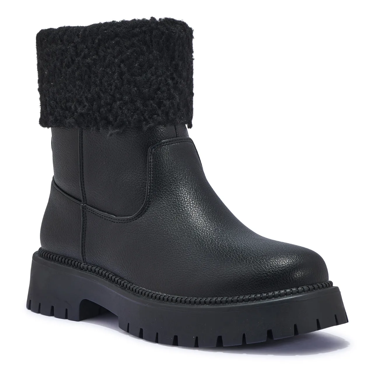 ARIEL6 FUR COLLAR CLEATED ANKLE BOOT