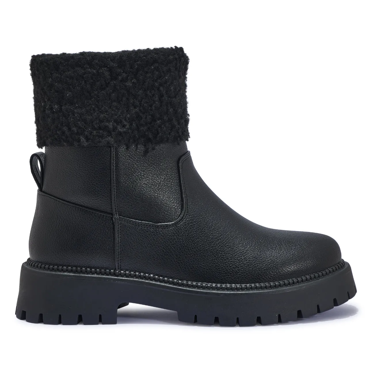 ARIEL6 FUR COLLAR CLEATED ANKLE BOOT