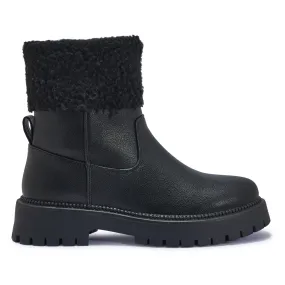 ARIEL6 FUR COLLAR CLEATED ANKLE BOOT