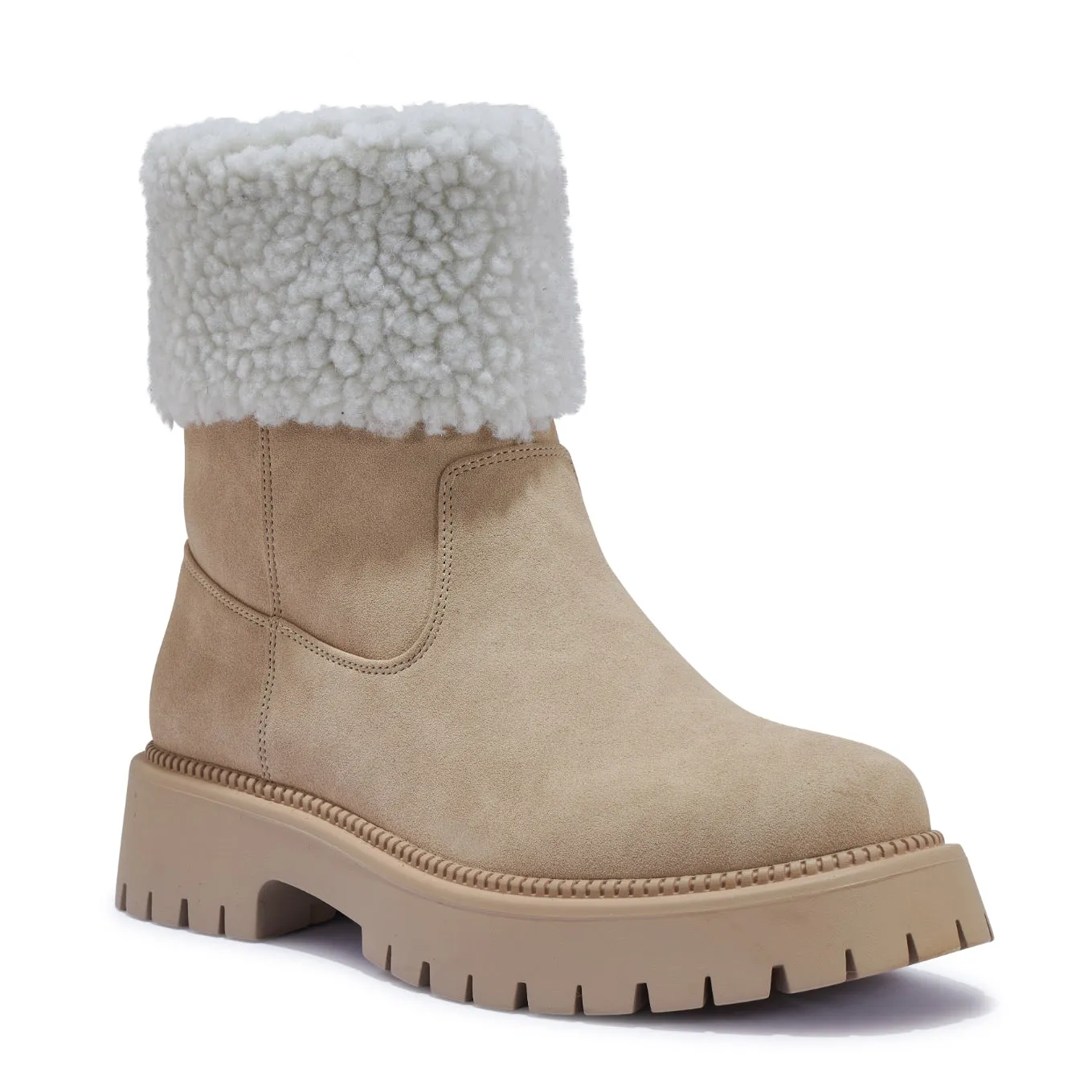 ARIEL6 FUR COLLAR CLEATED ANKLE BOOT
