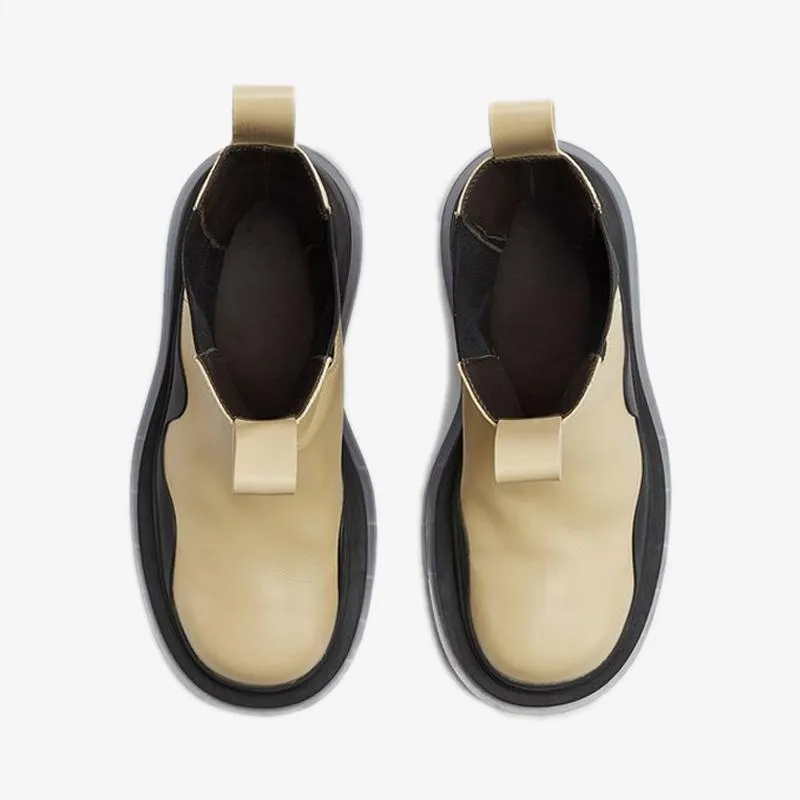 Beige/Black Chelsea Boots
