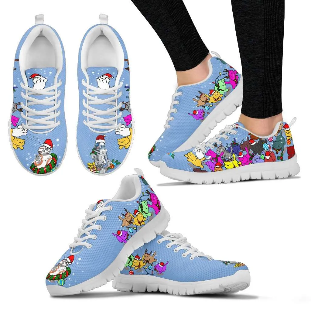 Christmas Nekos Chasing Droids Ladies Running Shoes