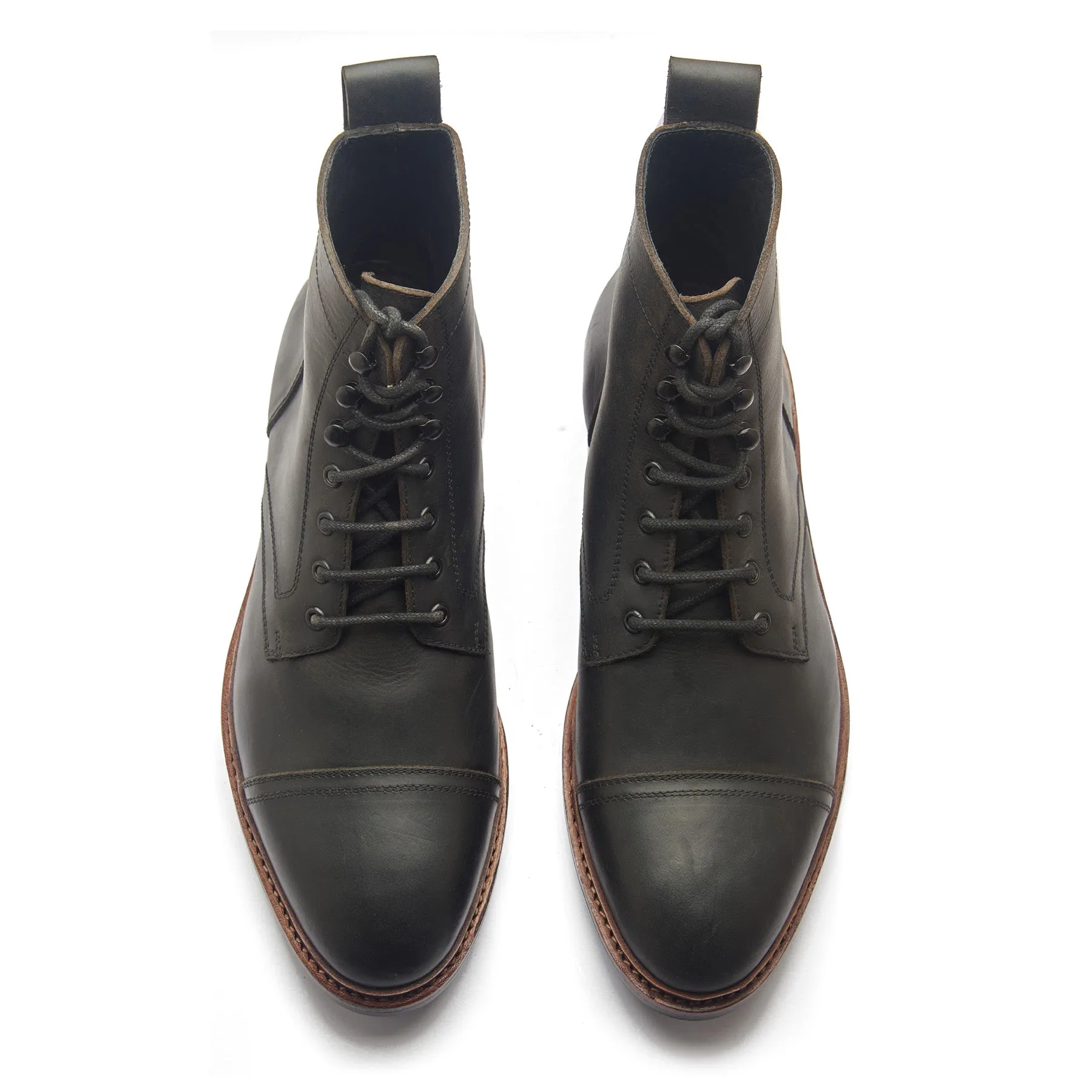 Dixon, Cap-Toe Derby Boot - Black Pullup | Hand Welted Stout Boots