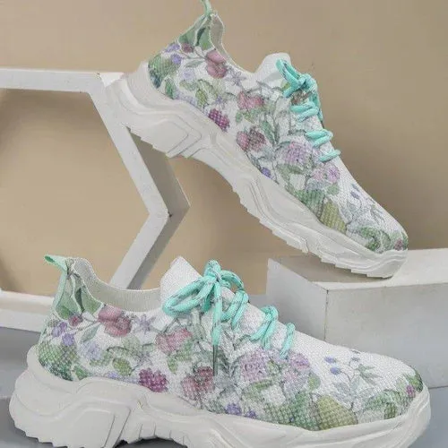 Foot-Supportive Trainers with Artistic Flower Design