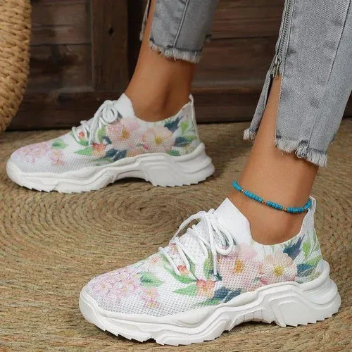 Foot-Supportive Trainers with Artistic Flower Design