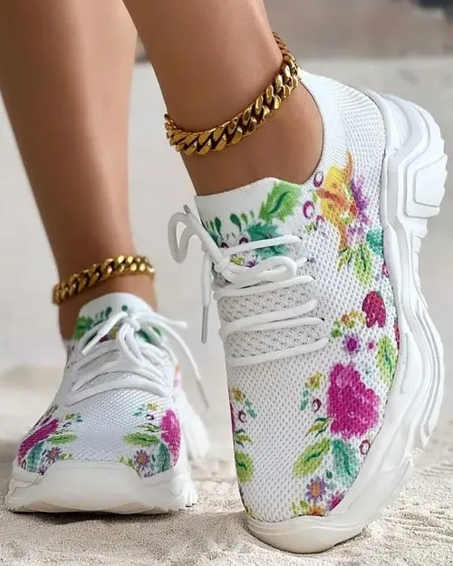 Foot-Supportive Trainers with Artistic Flower Design
