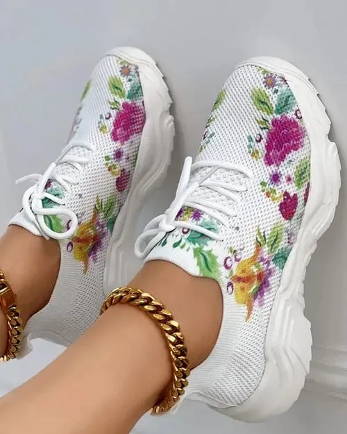 Foot-Supportive Trainers with Artistic Flower Design