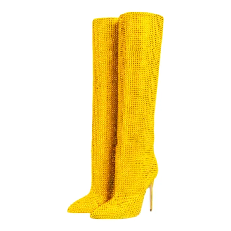 Lorena Rhinestone Sequin Knee High Boots - 9 Colors