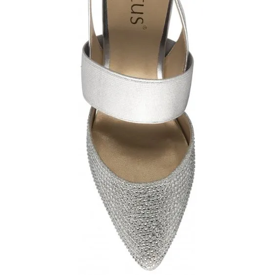 Lotus "Joie" Silver Diamante Sling back