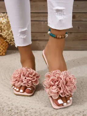 Pink Flower Design Super Comfort Flat Slipper For Women