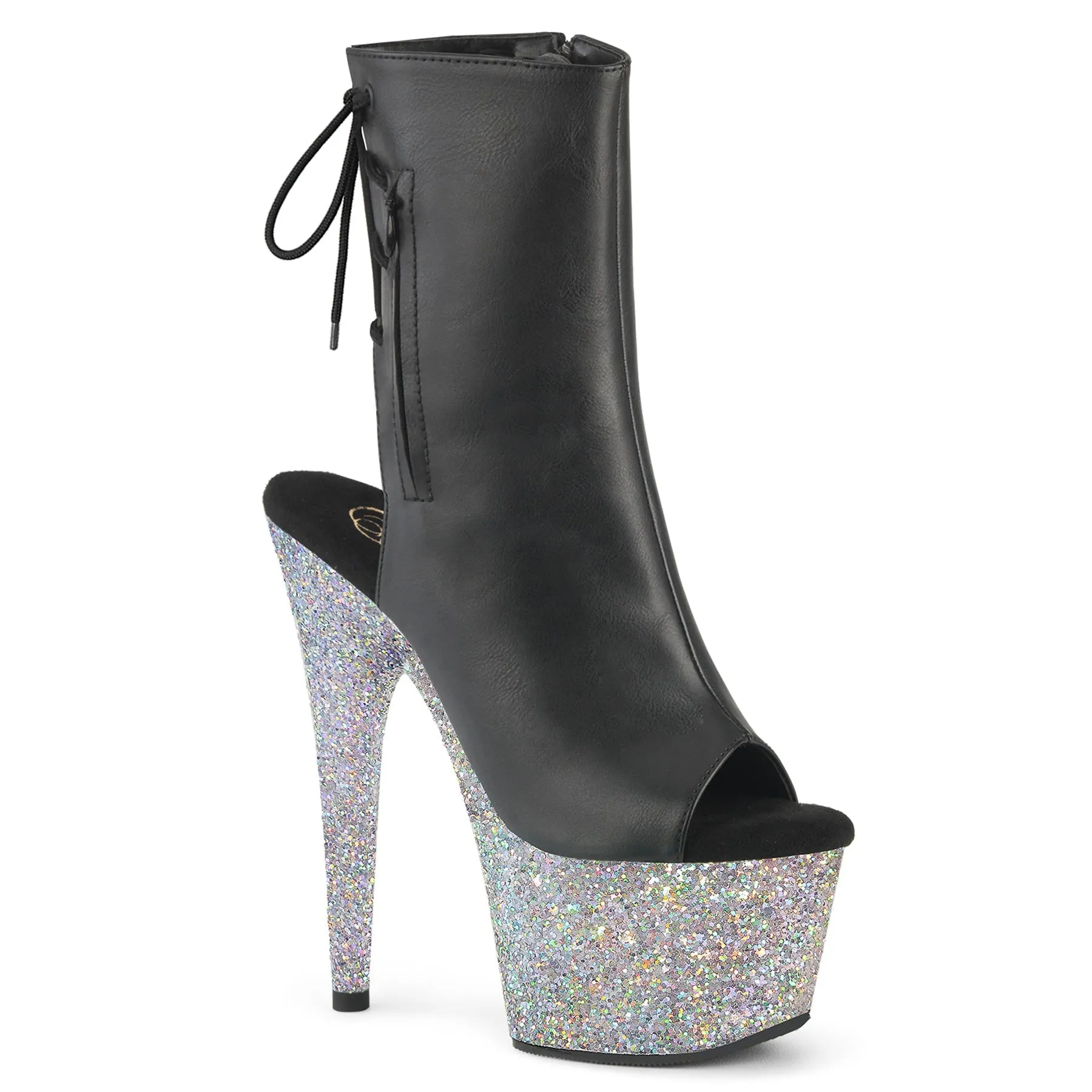 Pleaser Adore 1018LG Womens 7 Inch Heel, Platform Back Lace Peep-Toe Ankle Boots