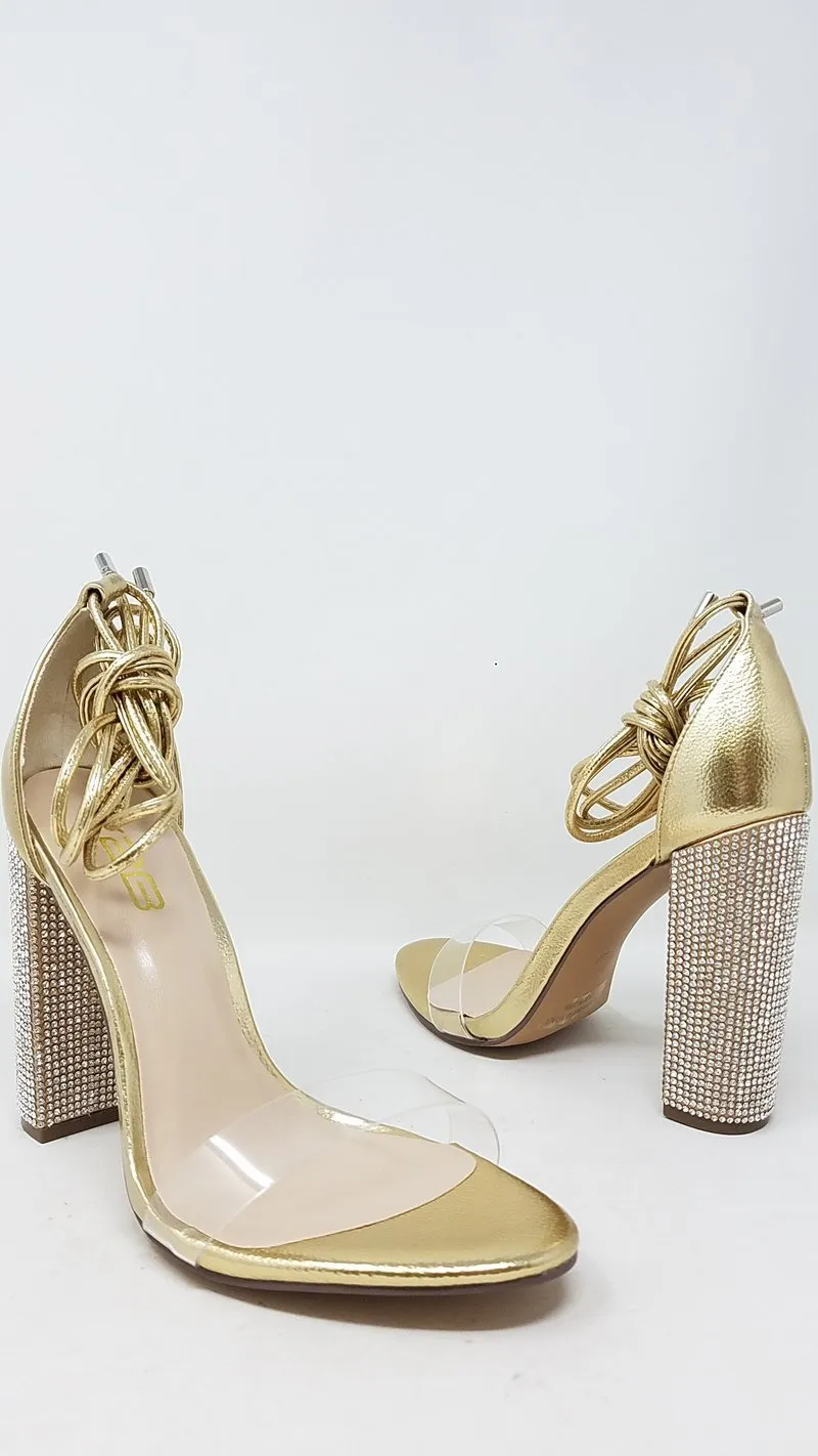 Rhinestone Chunky Heel Lace Up Alpha-3 by X2B
