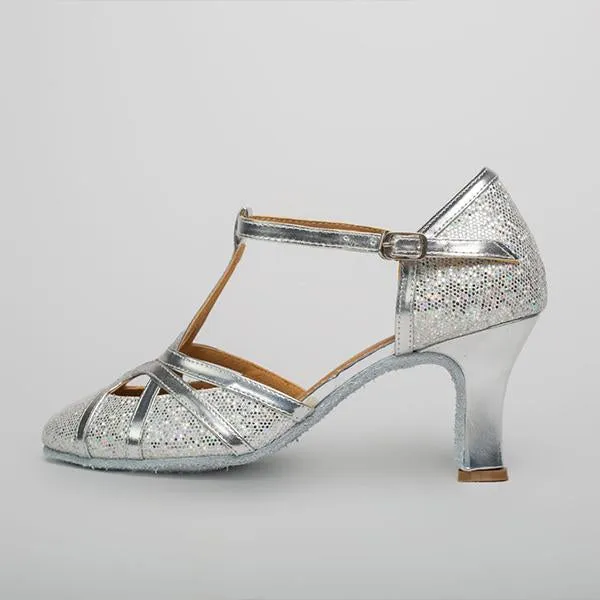 Women's Elegant Laser Sequin Cha Cha Dance Shoes 86045006S