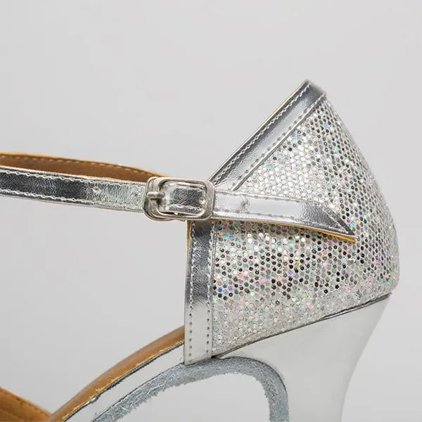 Women's Elegant Laser Sequin Cha Cha Dance Shoes 86045006S