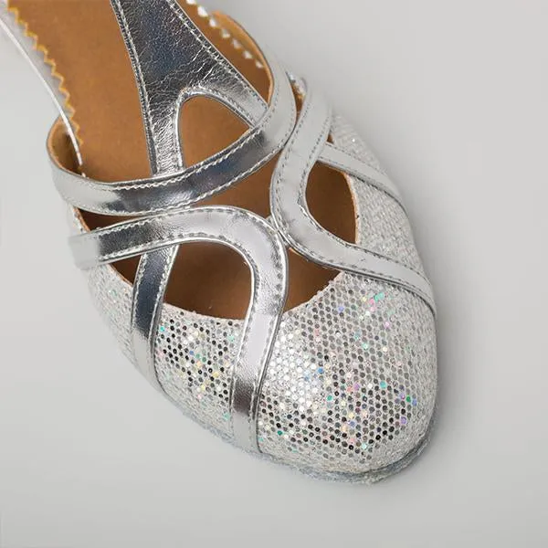 Women's Elegant Laser Sequin Cha Cha Dance Shoes 86045006S